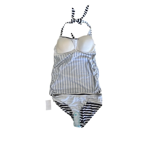 NWT! MOTHERHOOD, BEACH BUMP 2 Piece Striped Halter Maternity Tankini, Size Small - Picture 7 of 9